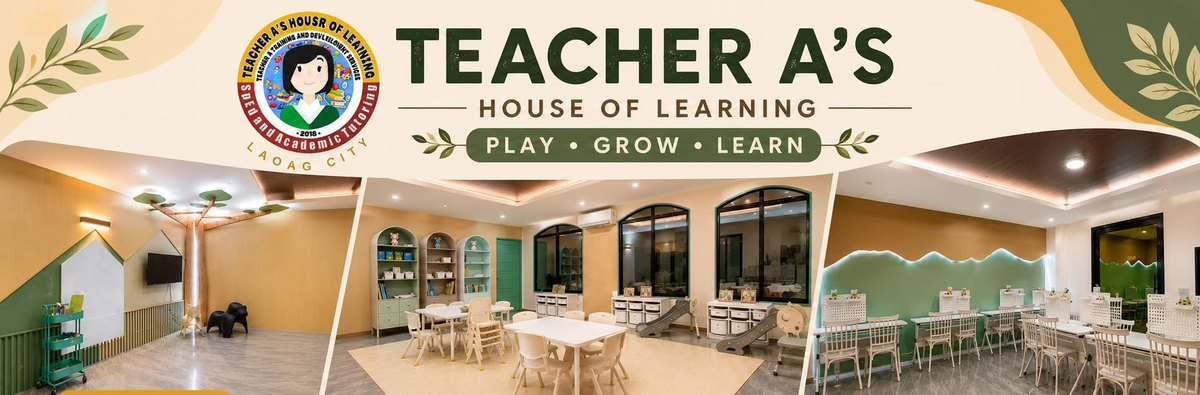 Teacher A's House of Learning — Laoag City. Play · Grow · Learn. The center's sensory and movement area, playroom and tutorial room.